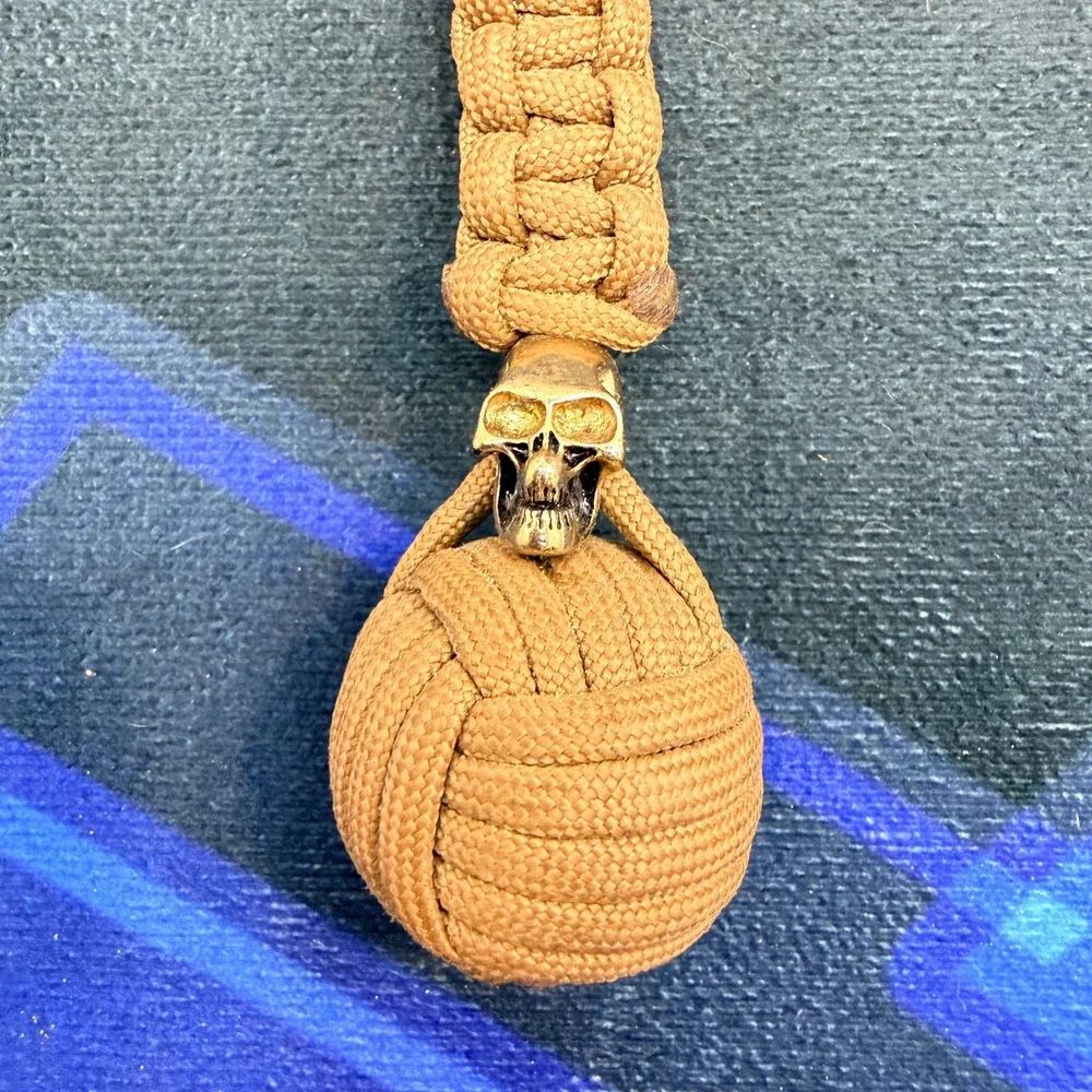 Tactical Paracord Monkey Fist Keychain Skull Bead EDC Self Defense Lanyard 5
